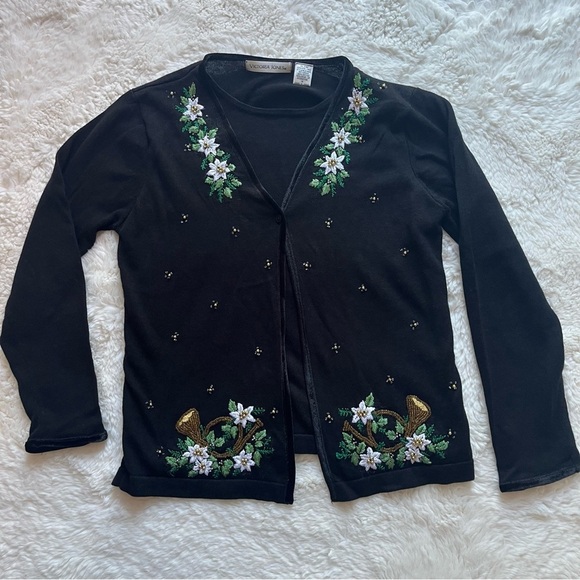 Victoria Jones White Poinsettia Cardigan M - Picture 7 of 13